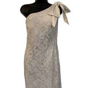 New - Eliza J Women's Sequin One Shoulder Bow White Lined Dress Size 10 (ivory)